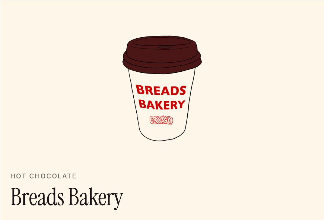 Breads Bakery hot chocolate, drawn on a cream tile