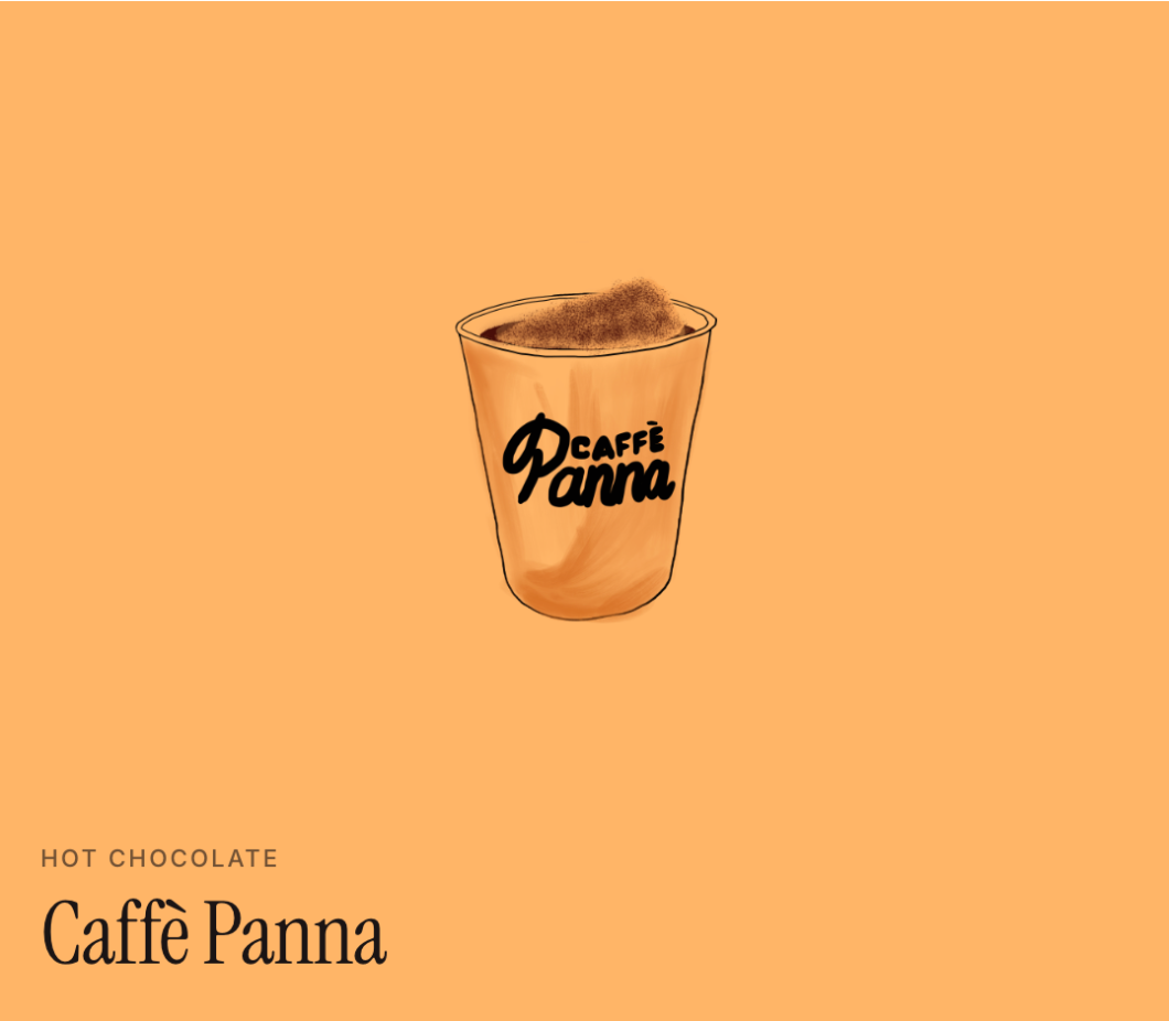 Caffè Panna hot chocolate, drawn on an orange tile