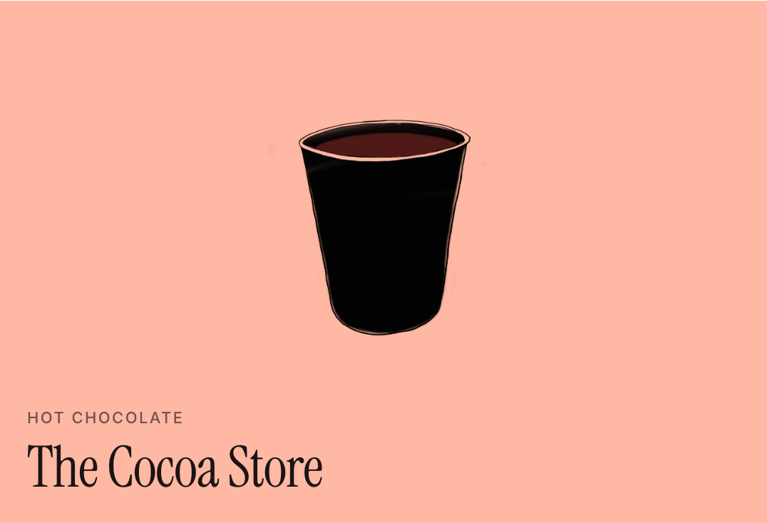 The Cocoa Store hot chocolate, drawn on a pink tile