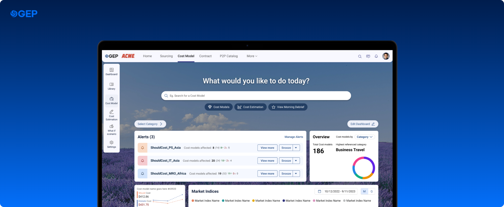 GEP Cost Model dashboard