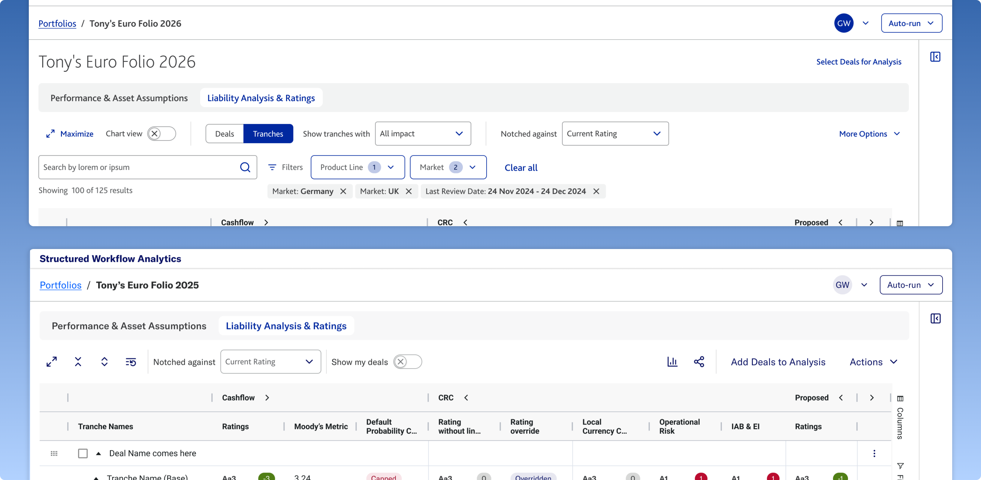 Before and after comparison of the Swan Portfolio toolbar, redesigned to take up significantly less space